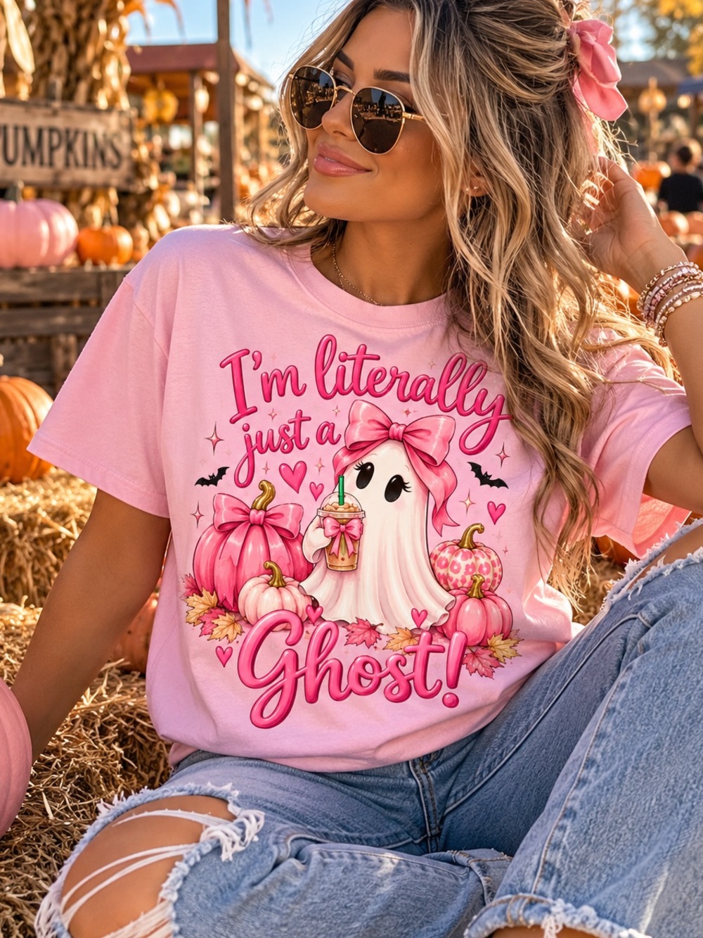 Pink "I'm Literally Just a Ghost" Graphic Tee - Women S-5xl